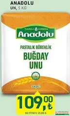 TARIM KREDİ ANADOLU UN 5 KG fiyat ve kampanya bilgisi